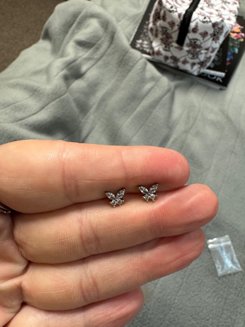 Sterling Silver Butterfly CZ Stud Earrings - Clear / Silver